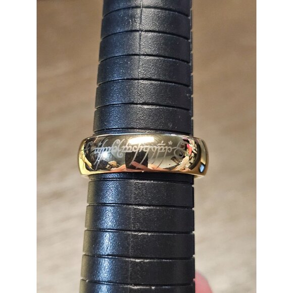 Elf Ring of Power Polished Heavy Tungsten Gold with Elvic Engraved Size 11.5 - Picture 2 of 5
